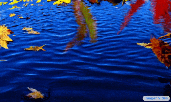 a bunch of autumn leaves falling down on a calm lake to form the text "Imagen Video"