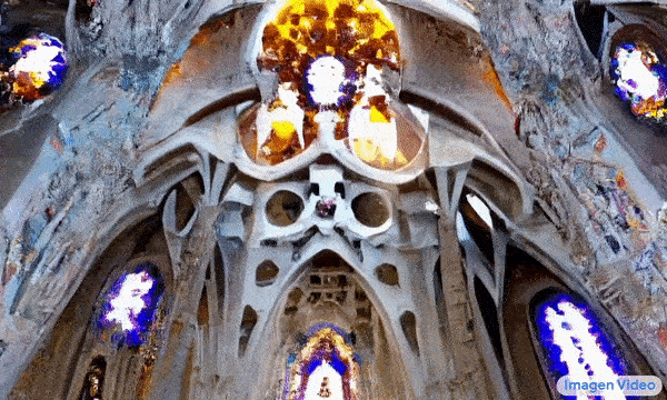 drone fly-through interior of Sagrada Família Cathedral