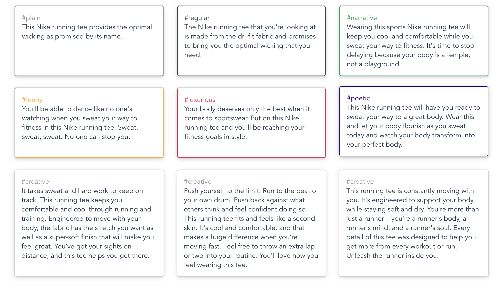 Examples of AI-generated product descriptions