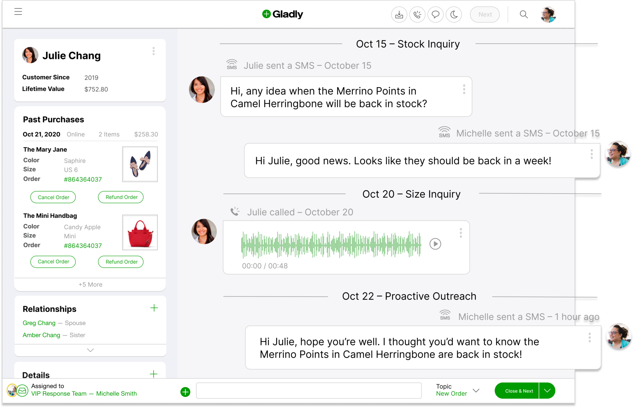 An example of how Gladly integrates customers' information from multiple channels