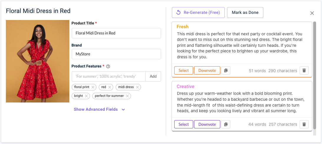 Hypotenuse AI product description generator