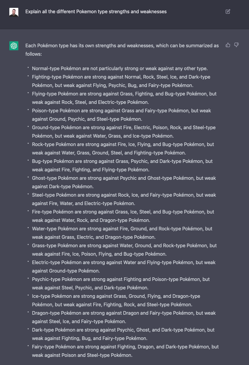 A summary of all Pokémon types