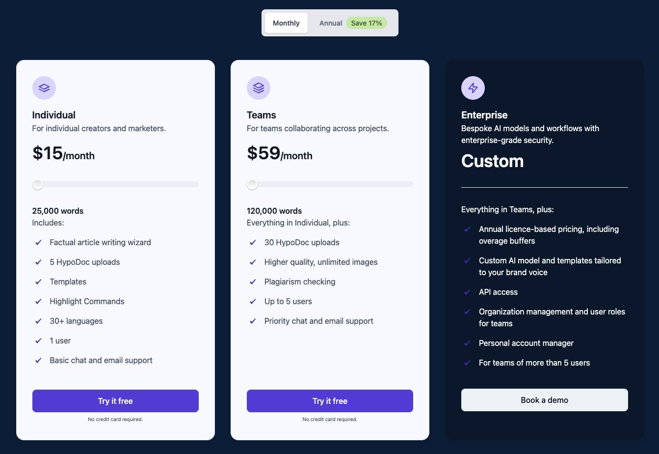 Hypotenuse AI pricing