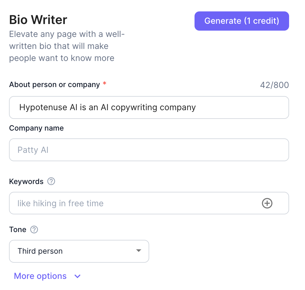 Bio Writer by Hypotenuse AI