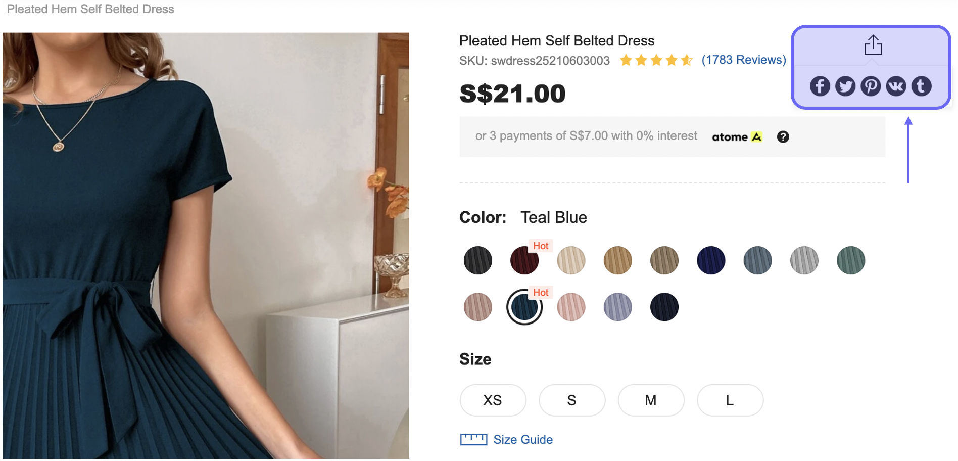 social media links product detail pages
