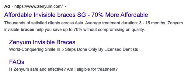 SEM ad copy for braces