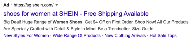 SEM ad copy for women's shoes